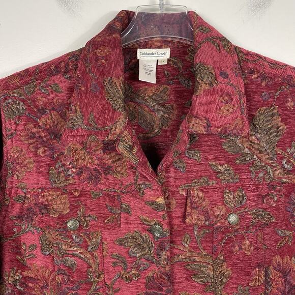 Coldwater Creek Tapestry Jacket Plus Sz 2X Red Floral Copper Snaps Western Boho - Picture 4 of 8
